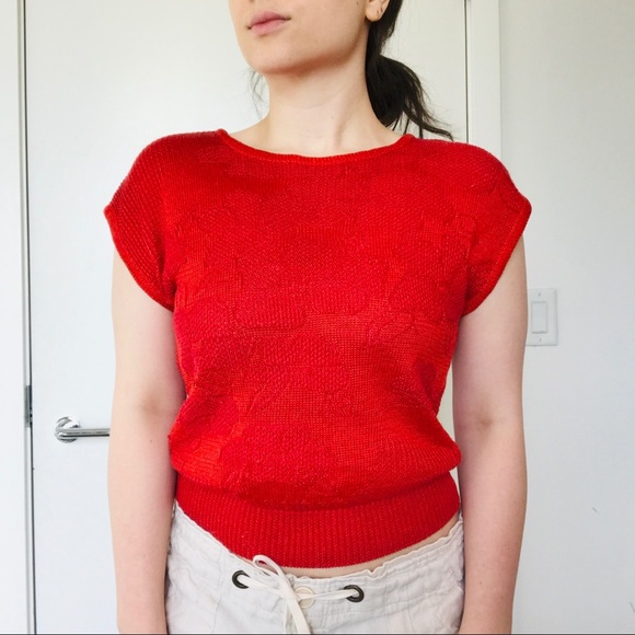 Vintage The Villager Red Knit Sleeveless Top - Picture 3 of 7